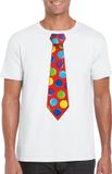 Bellatio Decorations Shoppartners Bv Foute Kerst t-shirt stropdas met kerstballen print wit voor heren M