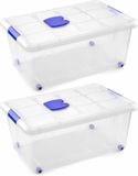PLASTICFORTE Opslagbak - 2x stuks - met deksel - 36L - transparant