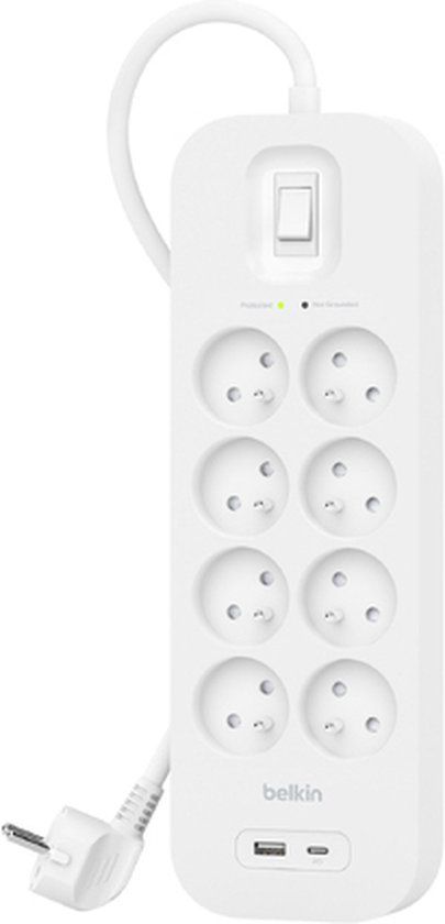Belkin Spanningsbeveiliger met 8 stopcontacten Wit 2M (USB-C+USB-A)