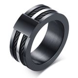 Mendes Steel Zwarte Titanium ring met stalen kabels-21.5mm