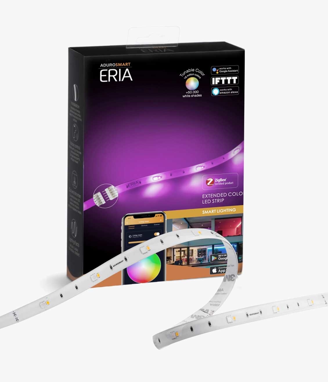 AduroSmart AduroSmart ERIA® LED-strip - 3m - warm tot koud licht + 16 miljoen kleuren, werkt met o.a. Adurosmart, Hue en Google Home