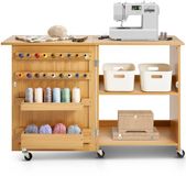 Merkloos / Sans marque Shanghai Sishun Technology Co., Ltd Opvouwbare Naaitafel, Multifunctioneel Compact Design - Met Wieltjes, Planken en Opbergvakken - Houten Kleur