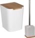 5five Set d'accessoires pour salle de bain/toilettes - Brosse WC avec support et poubelle - blanc - bambou - 5 litres