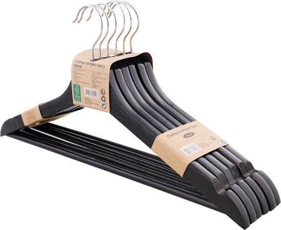 Merkloos Luxe Houten Kledinghangers - Zwart - 12 stuks