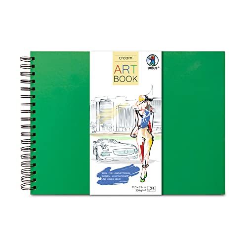 Ursus Kunstboek Creme - Grasgroen - 200g/m² - Spiraalbinding - Hardcover
