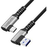 Logilink Câble de raccordement USB coudé à 90° (type A vers type C) 5 Gbit/s 60 W Couleur argenté/noir Longueur 2 m