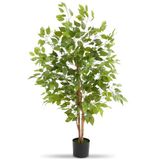 tectake® Kunstmatige Ficusboom - Natuurgetrouwe Kunstplant met Realistische Bladeren en Stevige Bloempot - Onderhoudsvriendelijk en Veelzijdig - Hoogte: 120cm