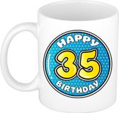 Bellatio Decorations Verjaardag cadeau mok - 35 jaar - blauw - 300 ml - keramiek