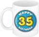 Bellatio Decorations Verjaardag cadeau mok - 35 jaar - blauw - 300 ml - keramiek