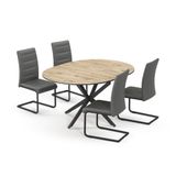 Vicco Eettafel set Loyd Eiken rustiek/Zwart 120 x 120 cm met 4 eetkamerstoelen, grijs
