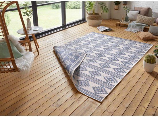 Tapeso Design vloerkleed Maple 80x150 cm Blauw & Crème