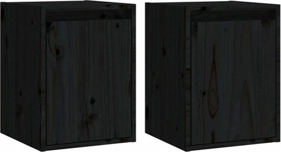vidaXL Wandkasten 2 st 30x30x40 cm massief grenenhout zwart