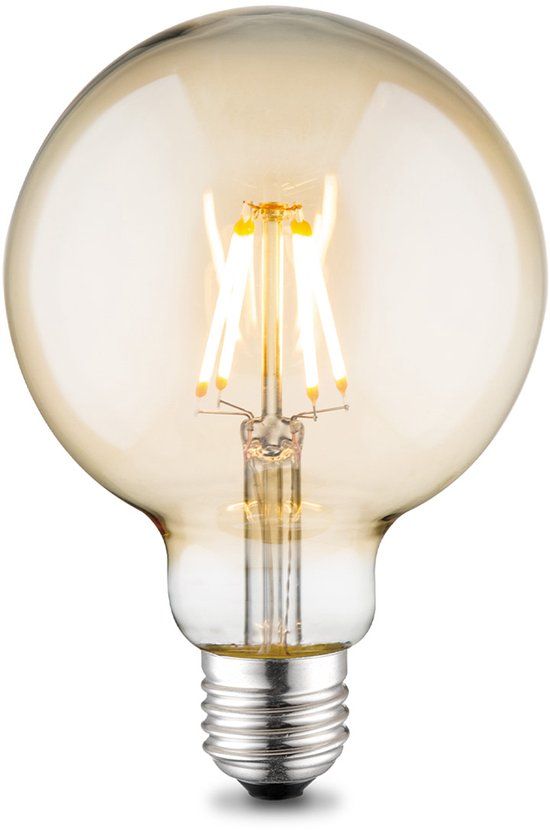 Home Sweet Home Edison Vintage E27 LED filament lichtbron Globe - Amber - 9.5/9.5/13.5cm - G95 Deco - Retro LED lamp - Dimbaar - 4W 400lm 2700K