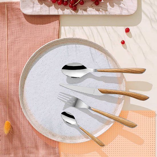 Amefa Eclat Nature Bestekset 16-delig - Bruin houtlook - RVS - Vaatwasserbestendig