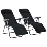 VidaXL Tuinstoel Terras Gecapitonneerde Zitting Katoen Polyester Zwart 2 Stuks