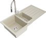 Mexen Andres évier en granit 1,5 cuve avec égouttoir et mitigeur de cuisine Savita, beige