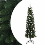 vidaXL Smalle kunstkerstboom met kerstballen 120 cm 150 LED's Warmwit