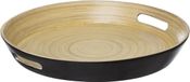 5Five Dienblad - rond - D42 cm - bamboe hout - zwart - met handvaten - serveerblad