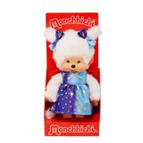Sekiguchi Monchhichi 221240 Origineel pluche dier voor meisjes met sterrenlichtjurk, ca. 20 cm, bruin pluche