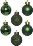 Decoris Mini kerstballen - 14x st - donkergroen - D3 cm - kunststof
