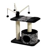 MidWest Homes for Pets Carnaval krabpaal voor huisdieren met 3 niveaus, omwikkeld met sisalstandaard en hangende speelballen, zwart-wit bloemenpatroon, medium krabpaal