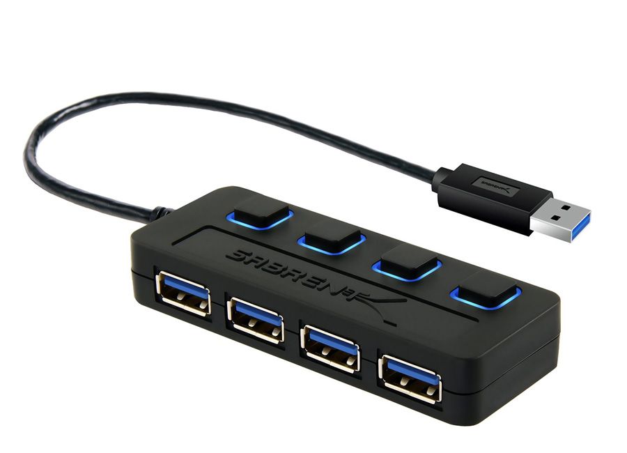 Sabrent 4-Port USB 3.0 Hub with Power Adapter - Black