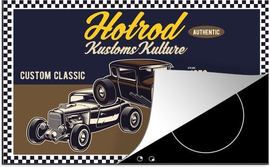 KitchenYeah® Inductie beschermer 77x51 cm - Mancave - Auto - Retro - Blauw - Bruin