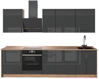 Vicco Complete keukeneenheid Fame-Line, Antraciet Hoogglans/Goudkleurig Eiken, 280 cm zonder werkblad
