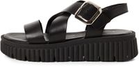 Tamaris - Dames - Platte sandalen - Zwart - Maat 38