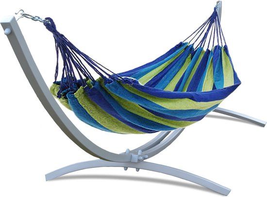 Viking Choice Hangmat standaard grijs tot 220 kg - incl. blauw-groene hangmat 220 x 160 cm