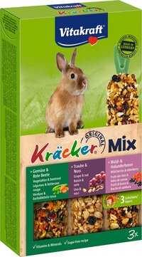 Vitakraft Dwergkonijn Krackers Trio Mix - Noot, Bosvruchten & Groenten - 10 St