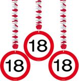 Folat Bv 18 jaar Rotorspiralen - 3x stuks - verjaardag versiering plafond - verkeersborden