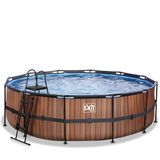 EXIT Wood Round Pool ø488x122cm with Filter Pump - Brown