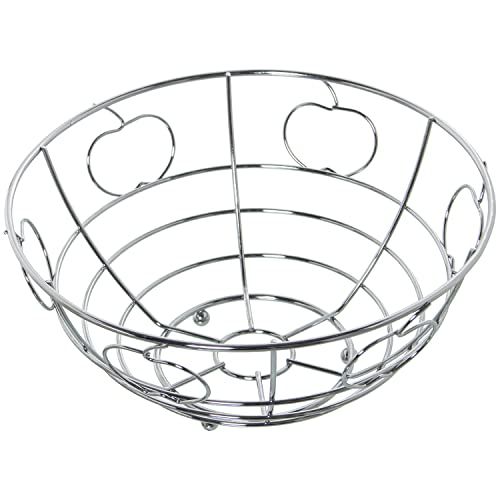 DRW Ronde fruitschaal met appels van verchroomd metaal, 24 x 12 cm