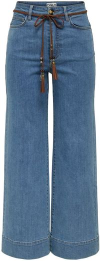 ONLY Onlmadison Hw Belt Wd Crp Dnm Gua165Noos high waist wide leg jeans medium blue denim