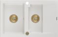 Mexen Gaspar granieten gootsteen 1,5-komor met afdruiprek 737 x 475 , wit, gouden sifon