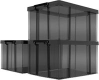 Merkloos 35 x 3 plastic opbergdozen met heavy-duty deksels en veilige vergrendelingsgespen, stapelbaar en stapelbaar 3-pack helder zwart met zwarte gesp