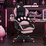 Puluomis - Gaming stoel - Bureaustoel - Katten lendenkussen - Kunstleer - Hoogte verstelbaar - 90°-135° kantelbaar - Zwart Roze