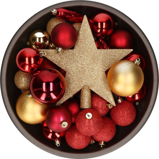 Decoris Kerstballen polystyreen assortie shiny matt glitter mix - 33 stuks (ø8 cm)