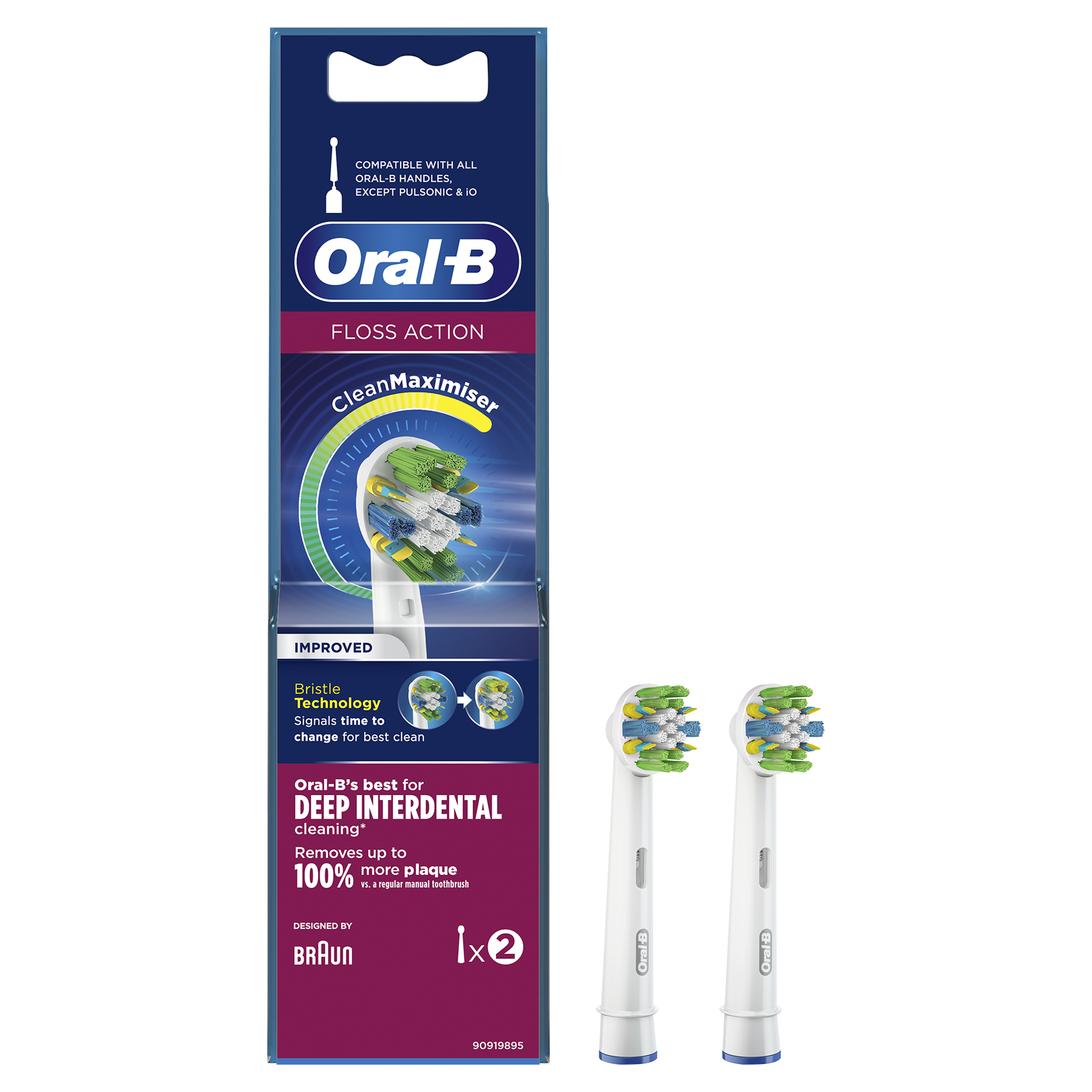 Oral-B FlossAction Opzetborstel Met CleanMaximiser-technologie, Verpakking Van 2 Stuks