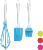 Merkloos Relaxdays Bakborstel, 3-delige set, bakkwast, schraper en garde, bakaccessoires, turquoise