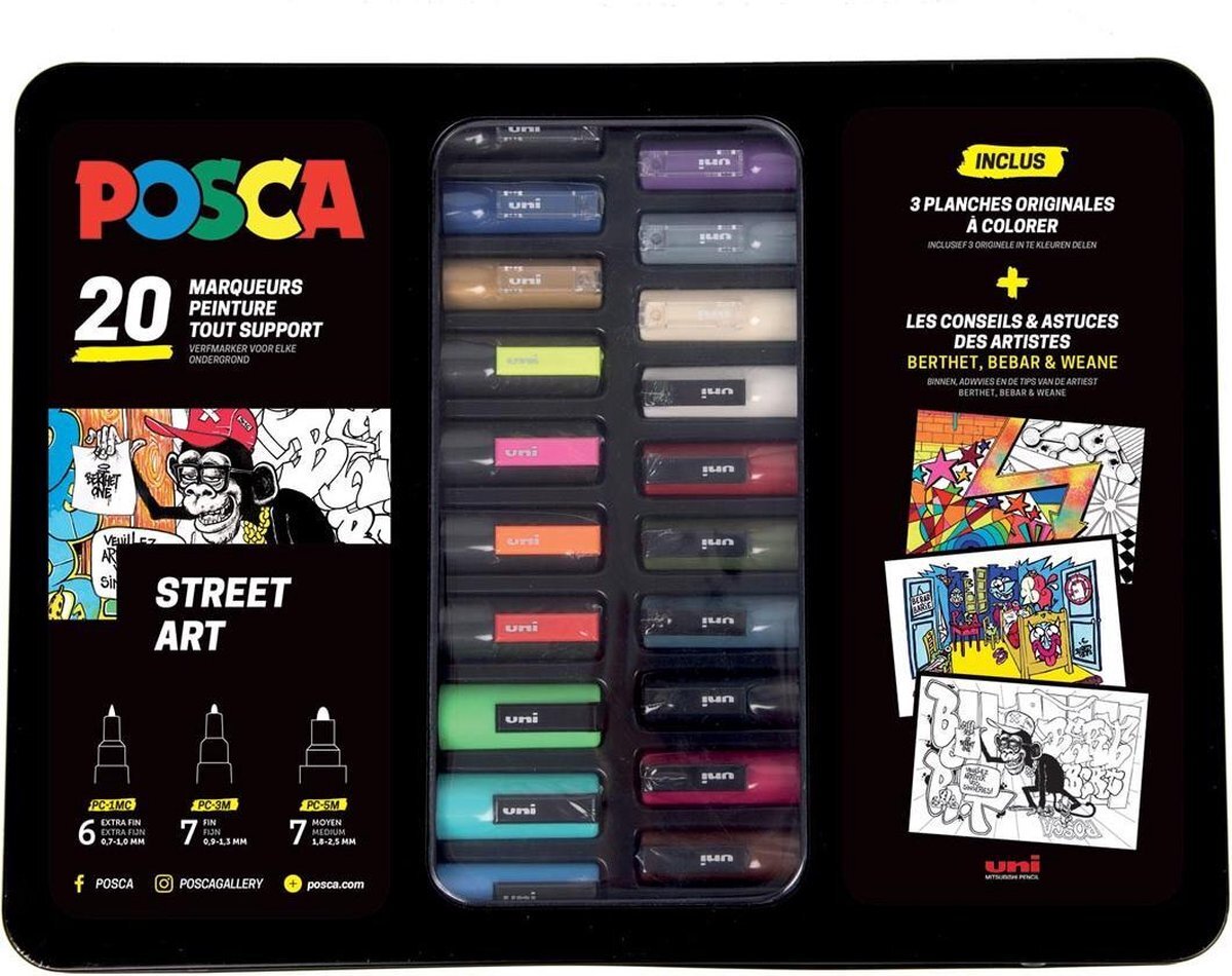 Posca Street Art Pigmentmarker, metalen doos met 20 stuks