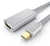 Primewire Mini DisplayPort adapter naar HDMI-aansluiting, 4K 60 Hz, mDP-connector, compatibel met Thunderbolt 1 en 2, geschikt voor MacBook en Mac Pro, metalen behuizing, drievoudig afgeschermd, HDR, 15 cm, zilver