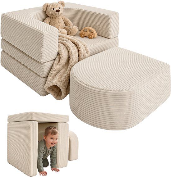 Merkloos Relaxdays kinderfauteuil set - 4-delig - beige - 65x40x65 cm