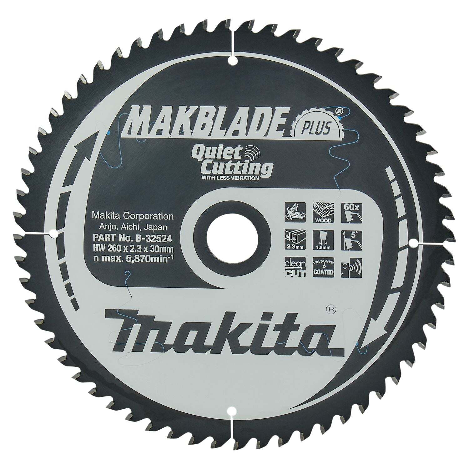 Makita B-32524 Afkortzaagblad voor Hout | Makblade-Plus | Ø 260mm Asgat 30mm 60T