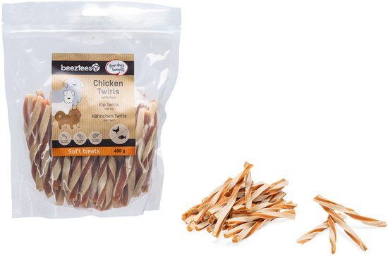 Beeztees Tasty Treats Kip Twirls met Vis - Hondenkoekjes - Hondensnacks - Hondensnoepjes - 400 gram