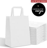 Merkloos 50 x witte papieren draagtassen In Kraftpapier Met Platte Oren 18x8x22cm