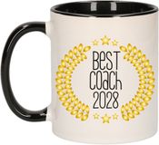 Bellatio Decorations Cadeau koffie/thee mok - de beste Coach van 2028 - zwart - 300 ml - keramiek