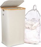 Hennez Wasmand met deksel van 100L opvouwbaar met bamboe frame - inclusief waszak - beige