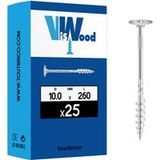 Viswood Vis À Bois Tête Disque Torx Acier Zingué Partiellement Filetées Vking. Diamètre 10 Mm. Longueur 260 Mm. Boîte De 25